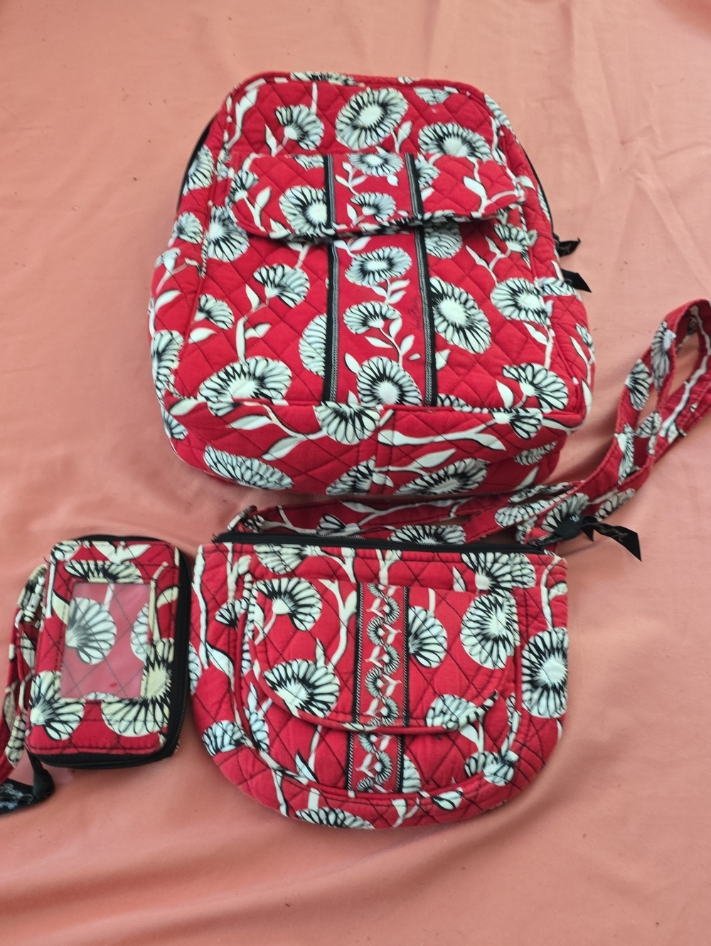 Quilted Floral Crossbody and Mini Wallet Set - Red Floral